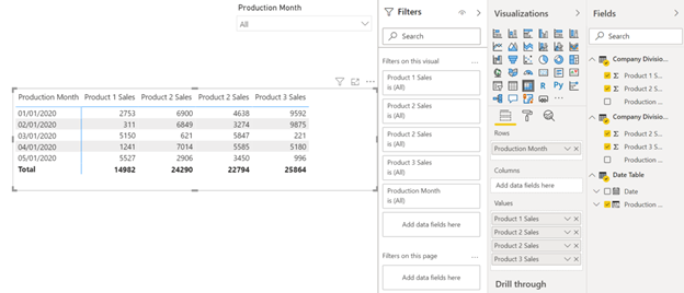 Power BI date slicer drop-down with multiple input data and relationships
