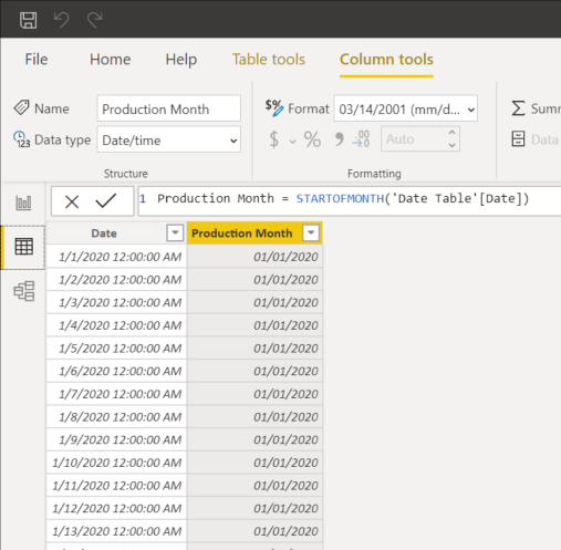 Power BI DAX Function STARTOFMONTH()